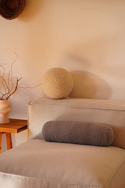 sevaradekor Teddy Cylinder Pillow Boucle Cylinder Husă de pernă Gri cu căptușeală interioară