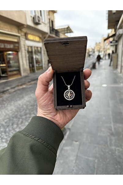 Silver 925 Ayar Gümüş Erkek Pusula Kolye