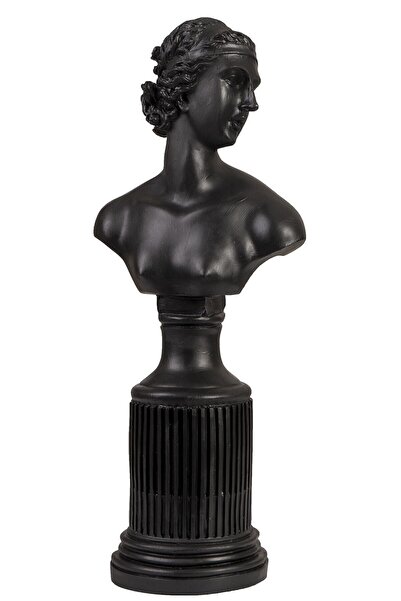 SNM Home Decoration - Lafayette Sütunlu Kadın Büyük Boy Siyah Polyester Büst Heykel 44x18 Cm