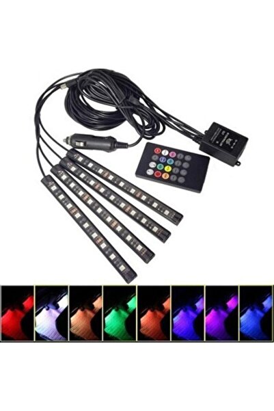Genel Markalar Kumandalı Araç Içi Ayak Altı Led Aydınlatma Rgb 9led Oto Şerit 12 Volt