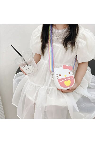 synshop Kawaii Sanrio Hello Kitty Geantă pentru copii din silicon pentru fete, cu curea laterală pentru umăr, portofel reglabil