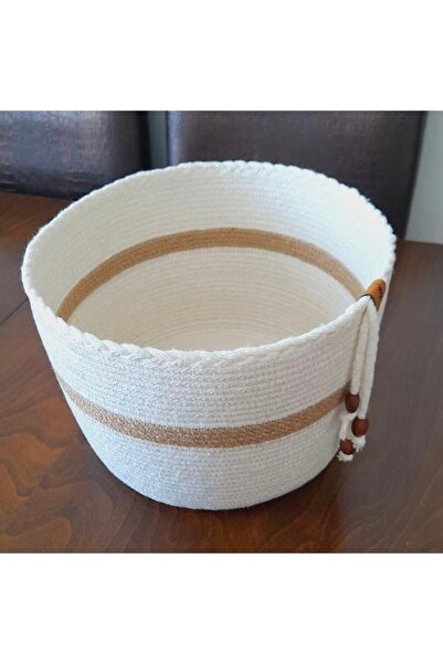 Minimalhomedesign 25 cm drvena Sa perlama pletena korpa krem boje - korpa od ...