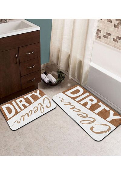 PINKIE HOME Digital Printing Non-Slip Base Dirty/clean Coffee Bath Mat Double Toilet Set (40x60) (60x100)-p10