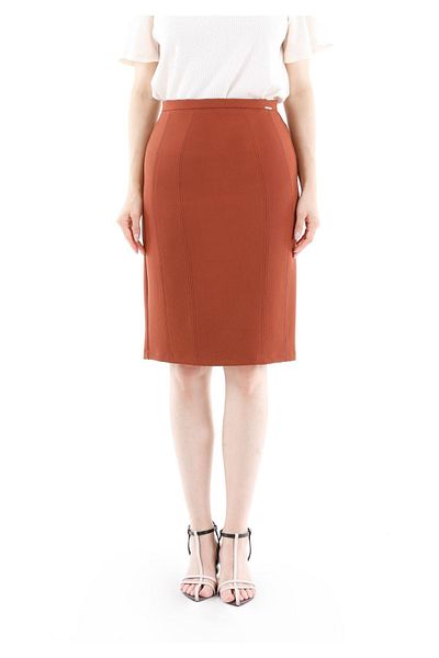 Guzella High Waist Zippered Brick Color Mini Pencil Skirt - Double Slits
