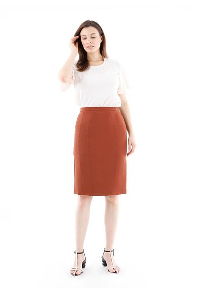 Guzella High Waist Zippered Brick Color Mini Pencil Skirt - Double Slits