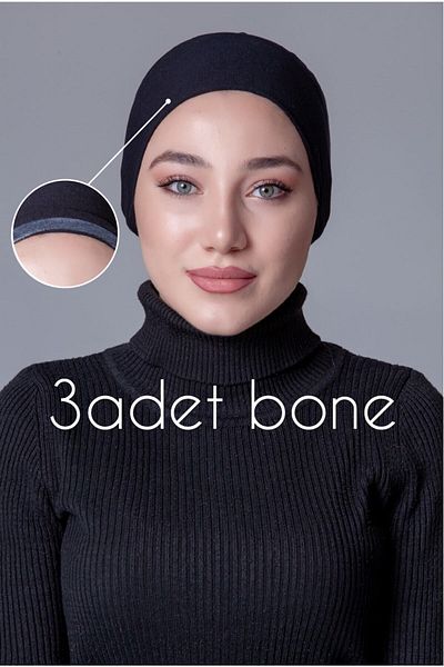 nanak 3 Pieces Combed Cotton Black Plain Bonnet