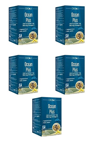 Ocean أوشن بلس 1200 مجم - زيت السمك بنكهة الليمون 30 كبسولة هلامية × 5 قطع