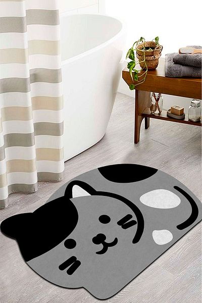 PINKIE HOME Digital Printed Non-Slip Base Cute Kitten Bath Mat Double Toilet Set (40x60) (60x100)-p21
