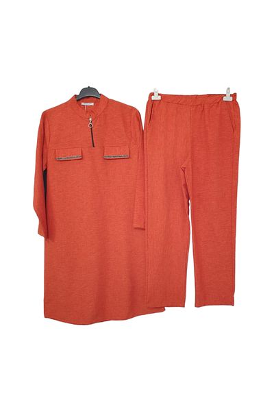 GGMM Zippered Judge Collar Tunic and Patterned Trousers Set