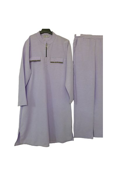 GGMM Judge Collar Zippered Tunic and Patterned Trousers Set
