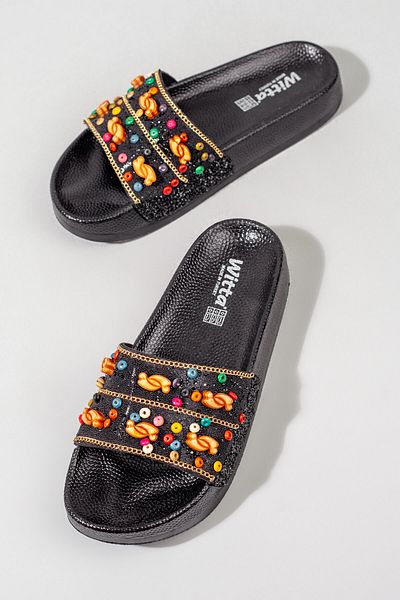 ShoesBag Γυναικείες άνετες καθημερινές παντόφλες - Σχέδιο με πέτρες και χάντρες