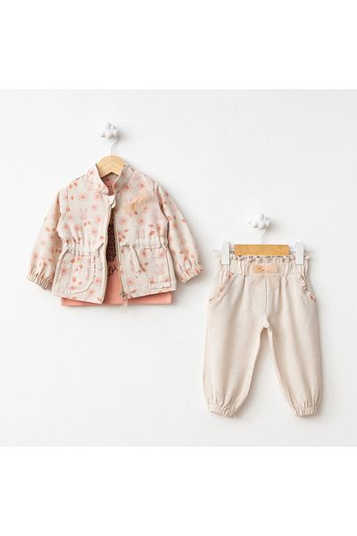 Baby Fou Orange Flower Printed 3-Piece Coat Set