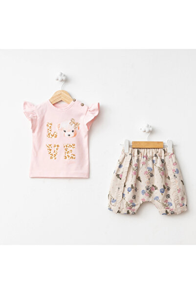 Baby Fou Rose Print Shorts Set Pink