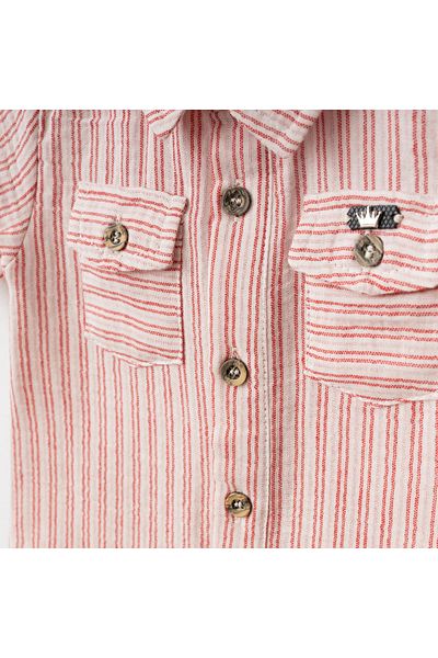 Baby Fou Red Marine Striped Shirt and Shorts Set