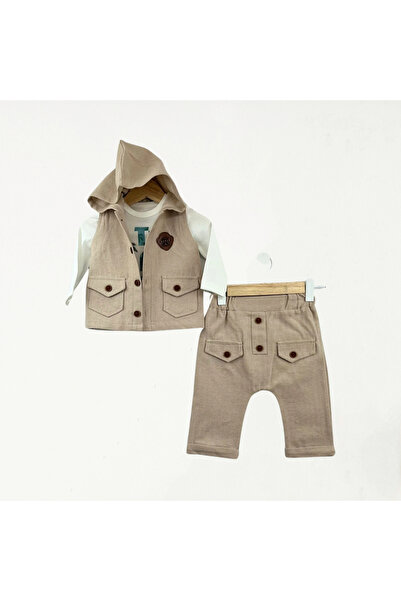 Baby Fou Herringbone Vest Suit Beige