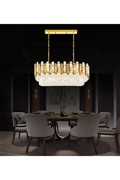 RONİSU AYDINLATMA Diego Yemek Masası Taşlı Avize  Kristal  Taş Salon Yemek Od...