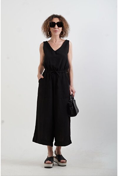 Zelish My Sister V-подібний виріз, чорний, широкі штанини, комбінезон