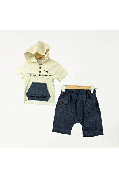 Baby Fou Herringbone T-Shirt Shorts Set Navy Blue