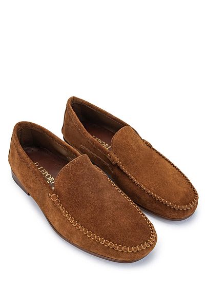 D LEPORI Cinnamon Suede Genuine Leather Men's Loafer Shoes