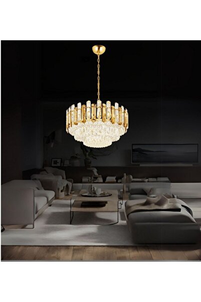 RONİSU AYDINLATMA Diego 60'lık Taşlı Avize Kristal  Taş Salon Oturma Odası Avize