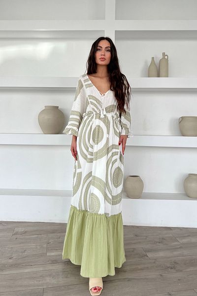 Seda Yalçın Atelier Green Patterned Off-Shoulder Maxi Dress