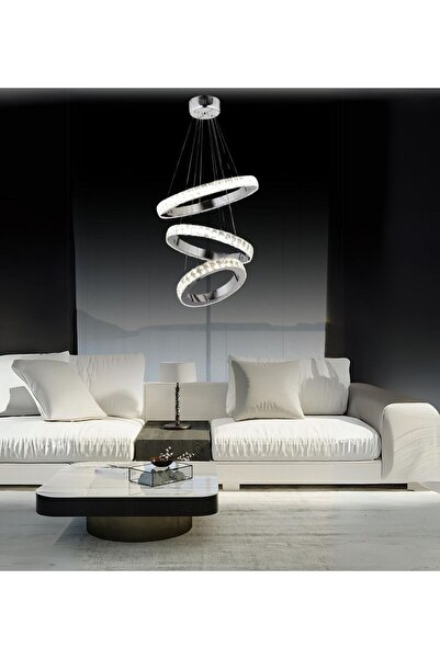 RONİSU AYDINLATMA Yakut 3'Lü Sarkıt Led Avize Kristal Cam Taşlı Lüks  Avize