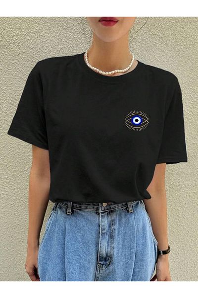 FAVORİST Βαμβακερό κοντό μανίκι (υπερμεγέθη) μπλουζάκι με στάμπα EVIL EYE BEAD & EYE