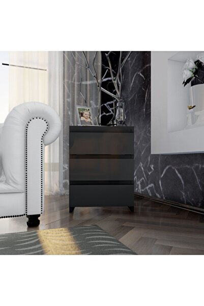 Ünüvar Konsept Emre Üç Çekmeceli Modern Komodin - Siyah