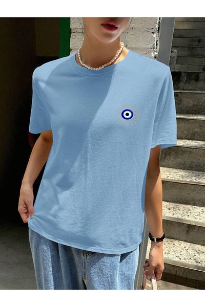 FAVORİST Βαμβακερό μπλουζάκι Oversize - EVIL EYE BEAD & EYES Printed, κοντό μανίκι