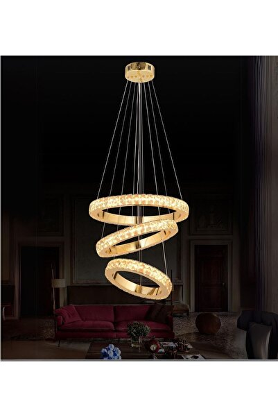 RONİSU AYDINLATMA Yakut 3'Lü Sarkıt Led Avize Kristal Cam Taşlı Lüks  Avize