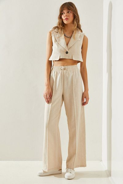 Bianco Lucci Crop Vest and Palazzo Pants Set - Pocket Cover Detail, Women's,60251229