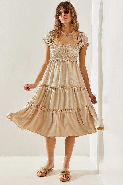 Bianco Lucci Rochie de damă Ayrobin cu guler pătrat cu 3 straturi - 60251285