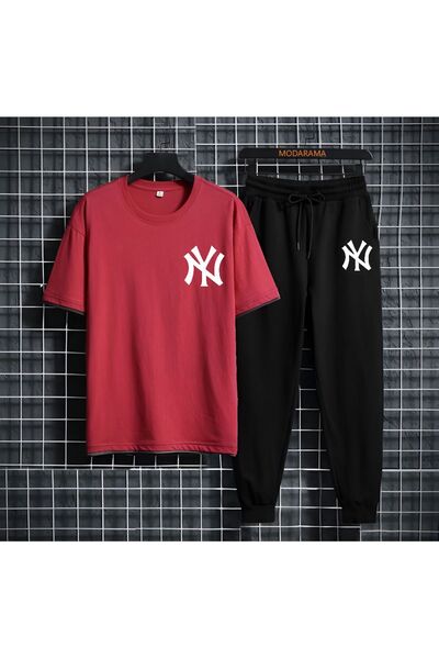 ADWAX طقم تي شيرت رياضي بتصميم نيويورك مطبوع