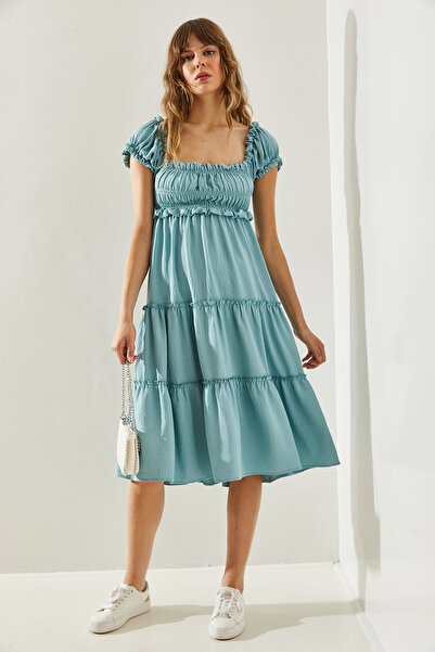 Bianco Lucci Rochie de damă Ayrobin cu guler pătrat cu 3 straturi - 60251285