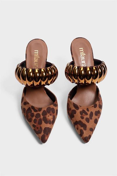 Milaura Leopard Patterned Women's Slippers - Thin Heels, Model 20366