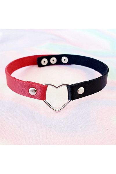 Carpe Red Black Leather Heart Chocker Necklace