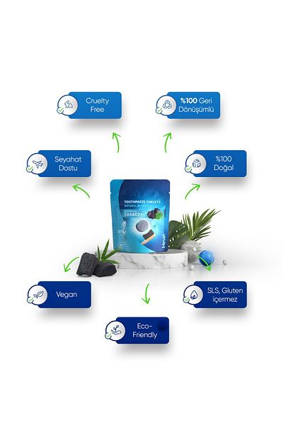 TBRUSH 60 Tablets Whitening Activated Carbon Toothpaste Tablet - Natural and Effective Whitening
