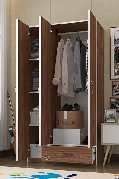 Kenzlife Gardırop 3 Kapılı 1 Çekmeceli Hanımeli 180*120*52 Cvz Xlarge Kapaklı Gardolap Dolap