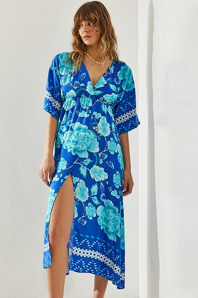 Bianco Lucci Rochie de damă cu decolteu în V cu talie elastică - mânecă scurtă 5896 60251304
