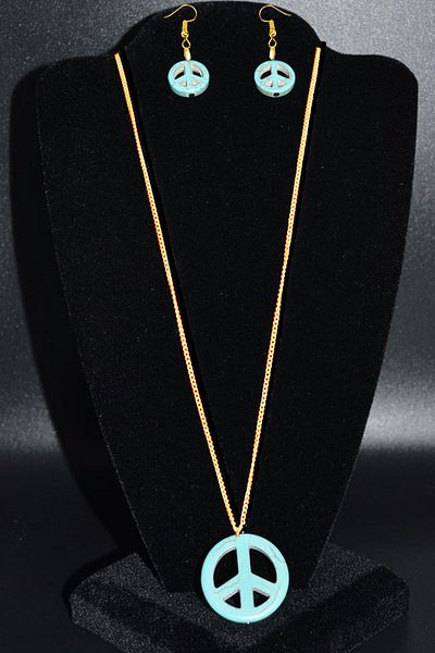 Tesbih Atölyesi Gold Peace Symbol Turquoise Necklace and Earring Set - Certified and Turquoise Stone