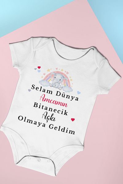 ADABEBEK 20410 Model Bodysuit for Baby Girl Color Snap Body - Printed with Love and My Uncle's Text