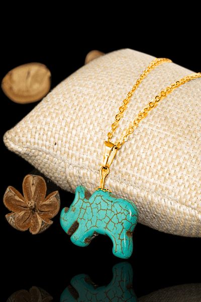 Tesbih Atölyesi Turquoise Gold Rhino Cut Necklace - Certified and Aaa+ Quality