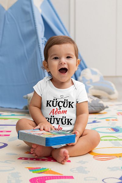 ADABEBEK Baby Bodysuit with Snap Fasteners Printed Body - Little Man and Big Heart Pattern 10060