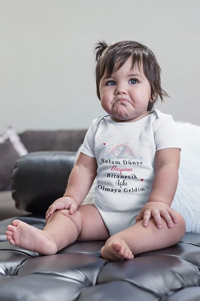ADABEBEK Printed Snap-On Bodysuit for Baby Girl with Love Lettering - Zıbın Uncle's Bitanecik 20411