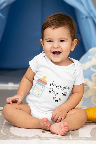 ADABEBEK Milk Printed Baby Bodysuit with Snap Fasteners - Everything's Head 20518