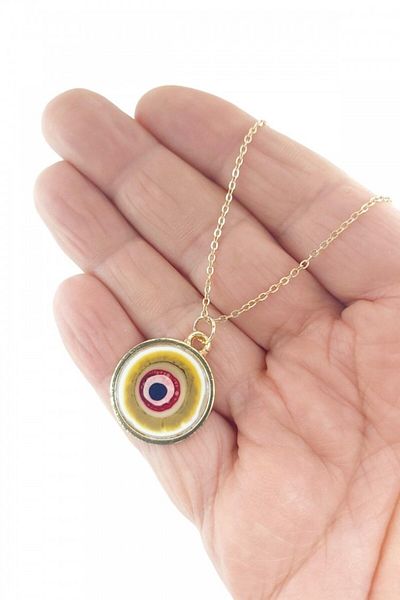 AKIN AKSESUAR HEDİYELİK Handmade Chain Necklace with Marbled Evil Eye Figure