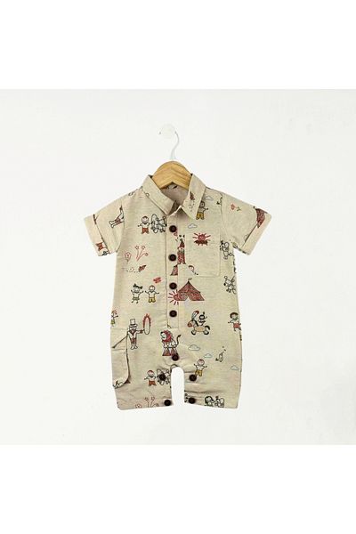 Baby Fou Red Short Sleeve Tent Print Jumpsuit