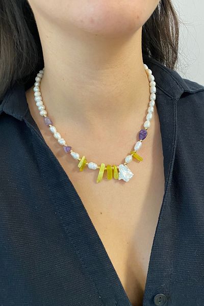 Suerte Accessories مايوركا لؤلؤة Zebercet و Tımbıl جمشت - قلادة نسائية بتصميم مخصص