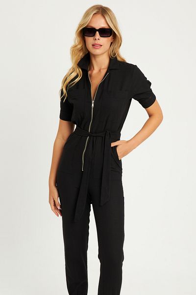 Cool & Sexy Schwarzer Leinen-Jumpsuit für Damen - YLE608
