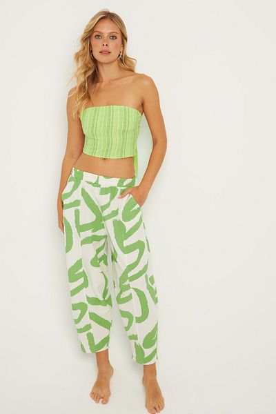 Cool & Sexy Ecru-grüne Shalwar-Hose aus Leinen für Damen - K1253